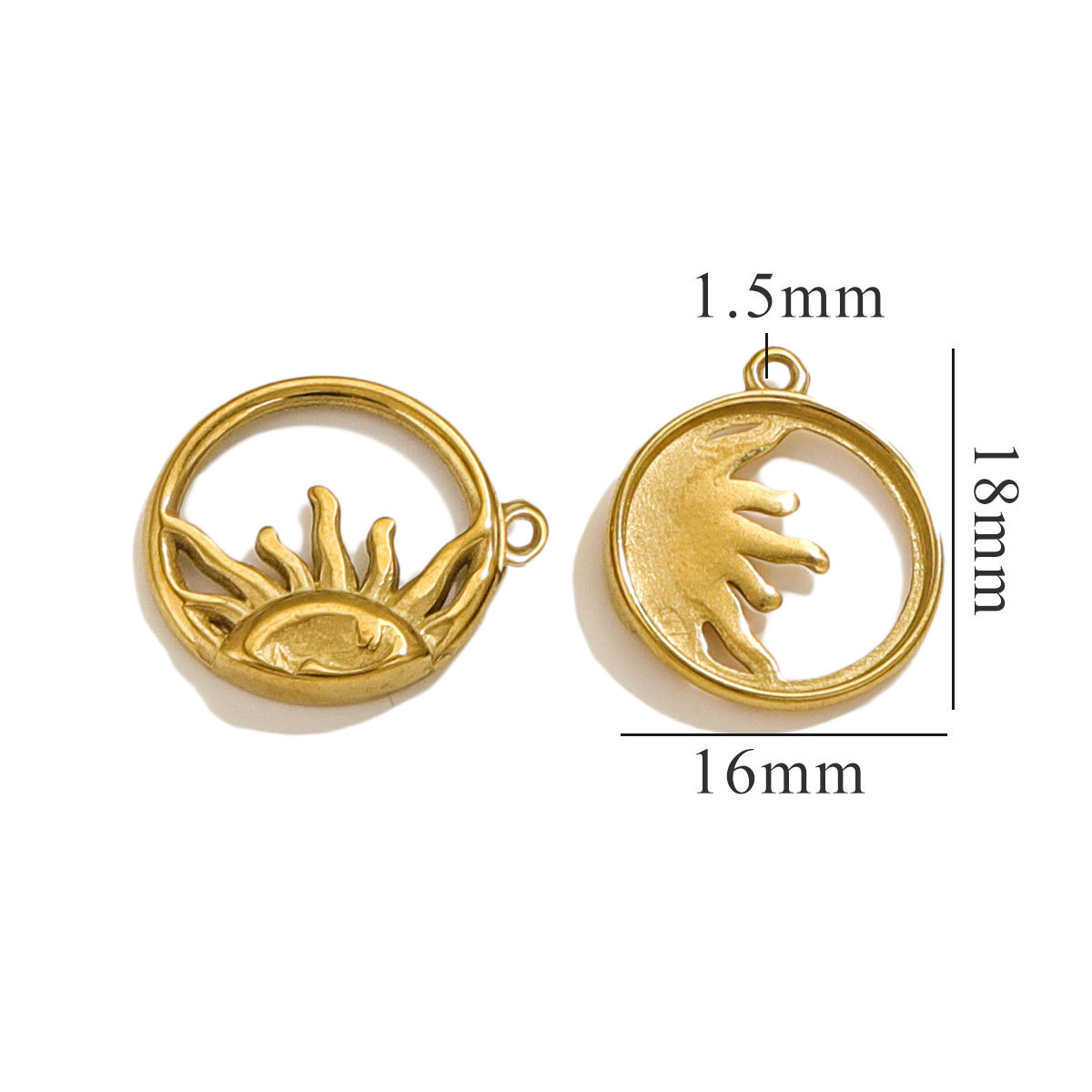 Gold color / 1 Piece Classic Retro Style Sun Shape Stainless Steel  Gold Color Women's Pendant Picture8